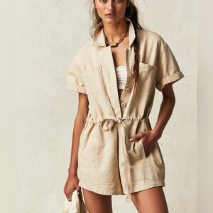 NWT Free people Rhodes chino coverall romper in almond flour size small